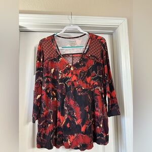 Women's Red and Black Patterned Top Westbound